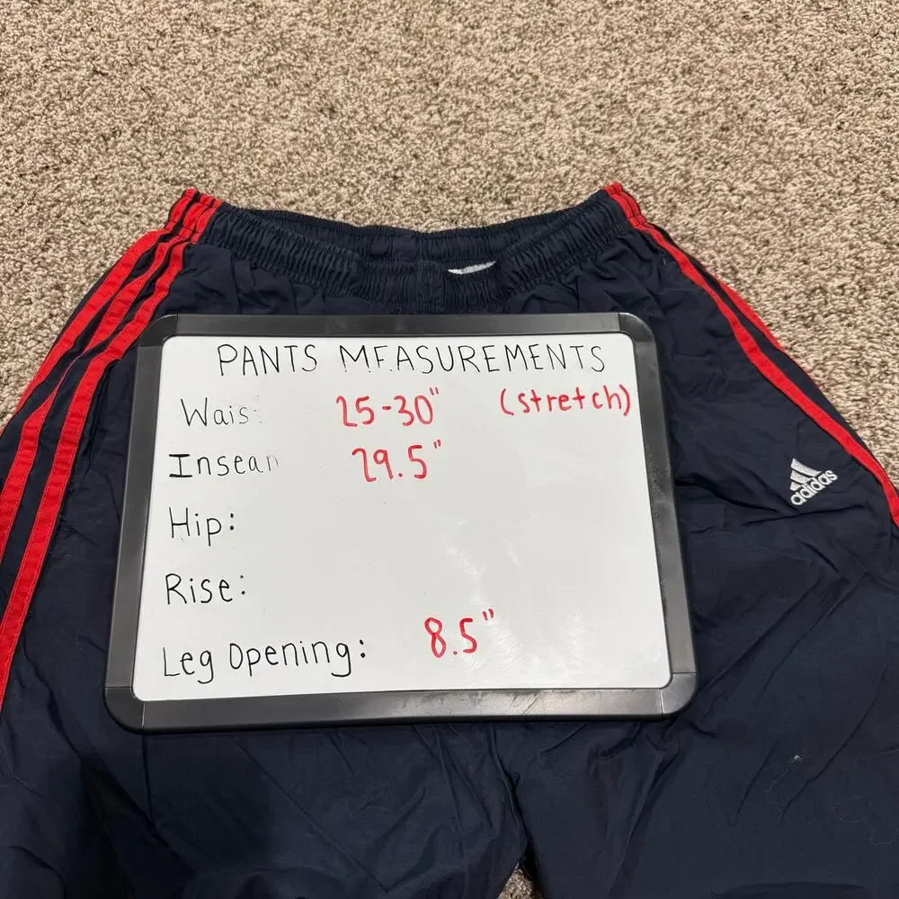 VTG y2k Men's Blue Red Adidas Lined Wide Leg Baggy Windbreaker Track Pants Sz M